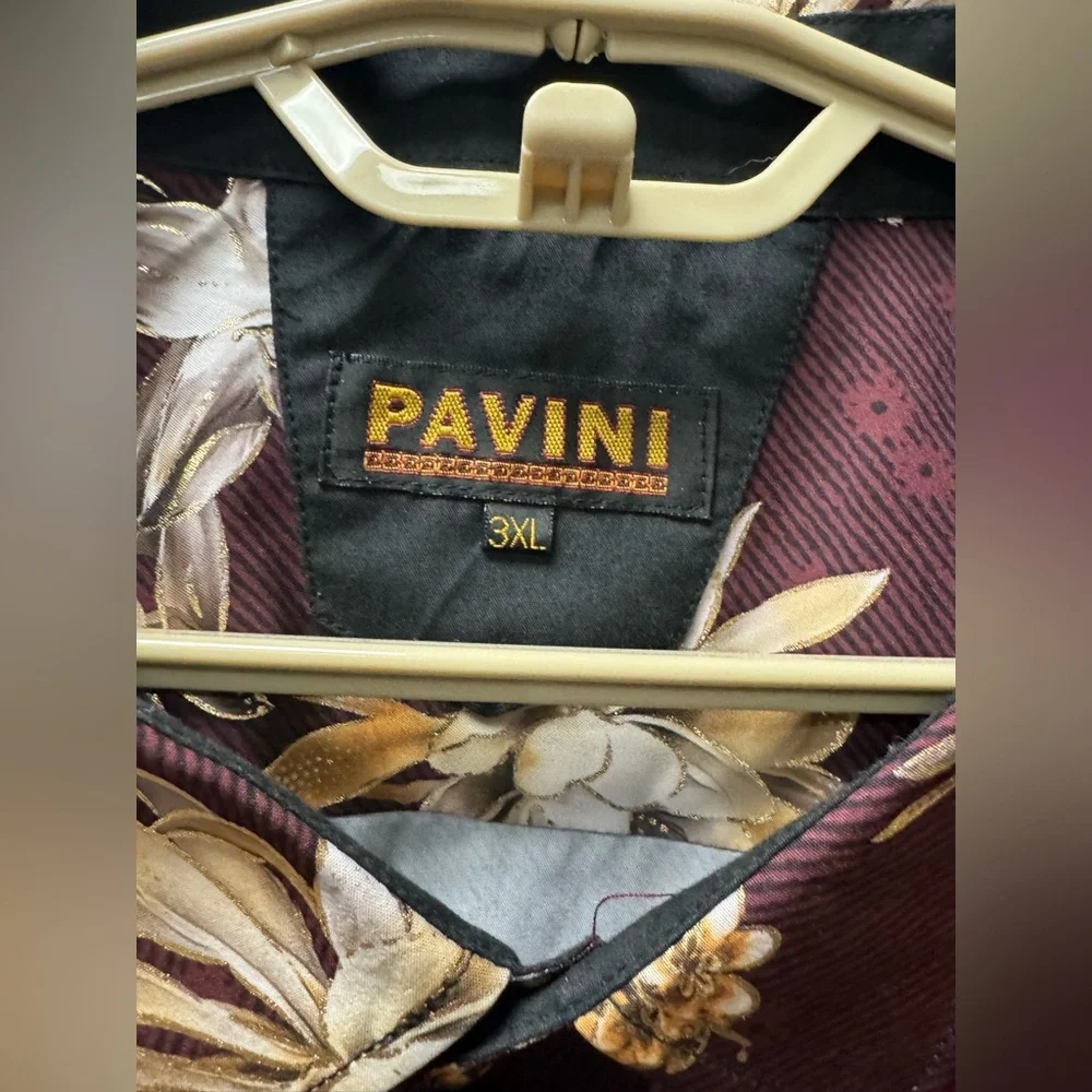 PAVINI Men’s gold lined Floral Burgundy Dress Shirt size 3XL - Picture 4 of 5
